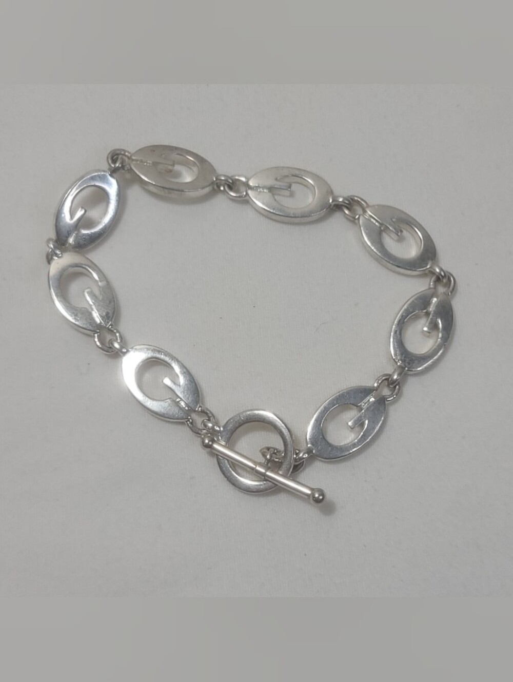 Silver Tone Oval Link Toggle Bracelet